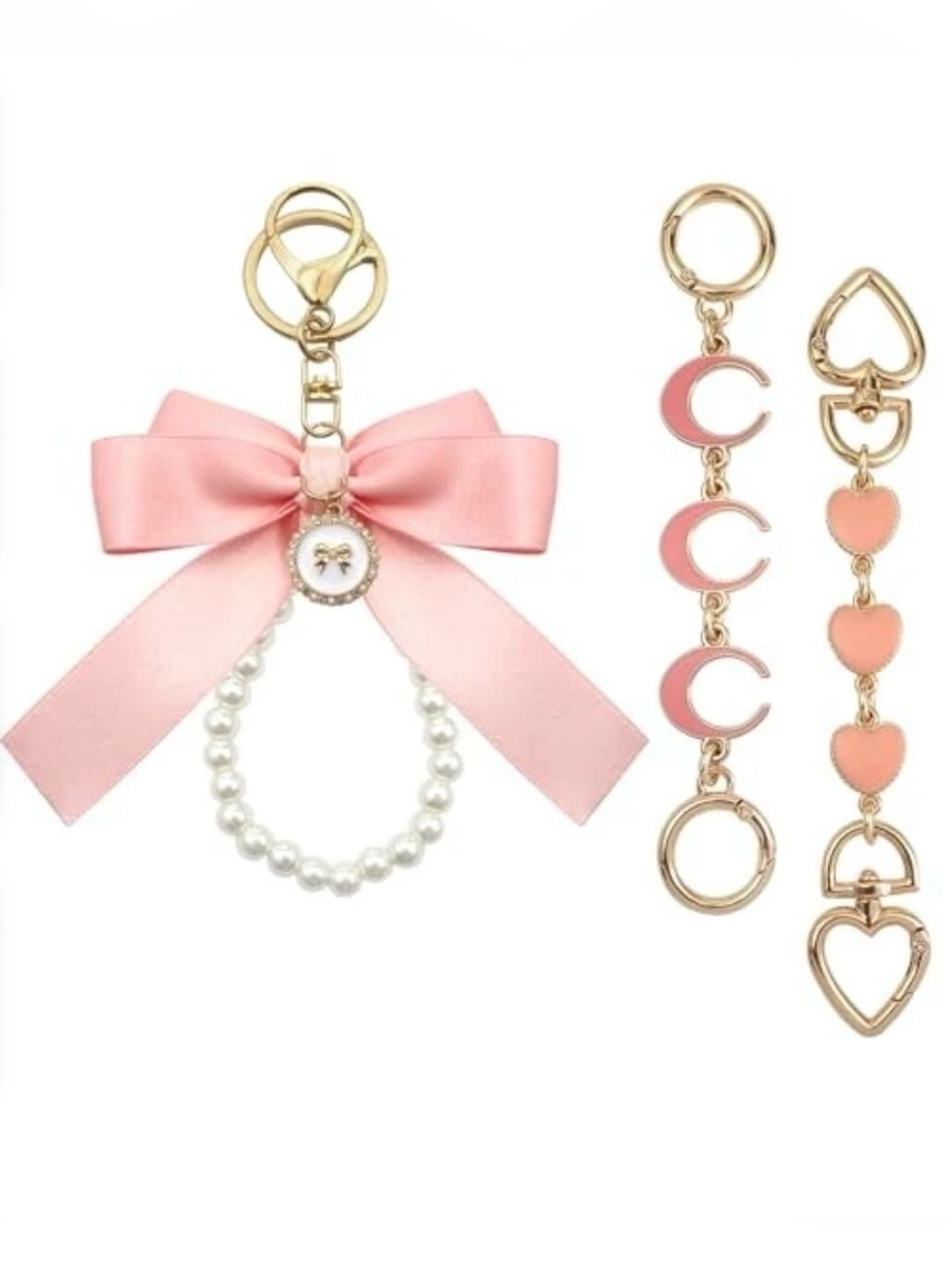 3pcs Purse Extender Chain Bow Keychain Kit Bag Extender Chain Bag Strap Pink